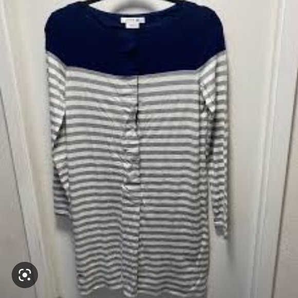 Lacoste Blue On Top White & Grey Striped Long Sleeve Viscose/Rayon Dress NWOT 8 - Picture 5 of 14